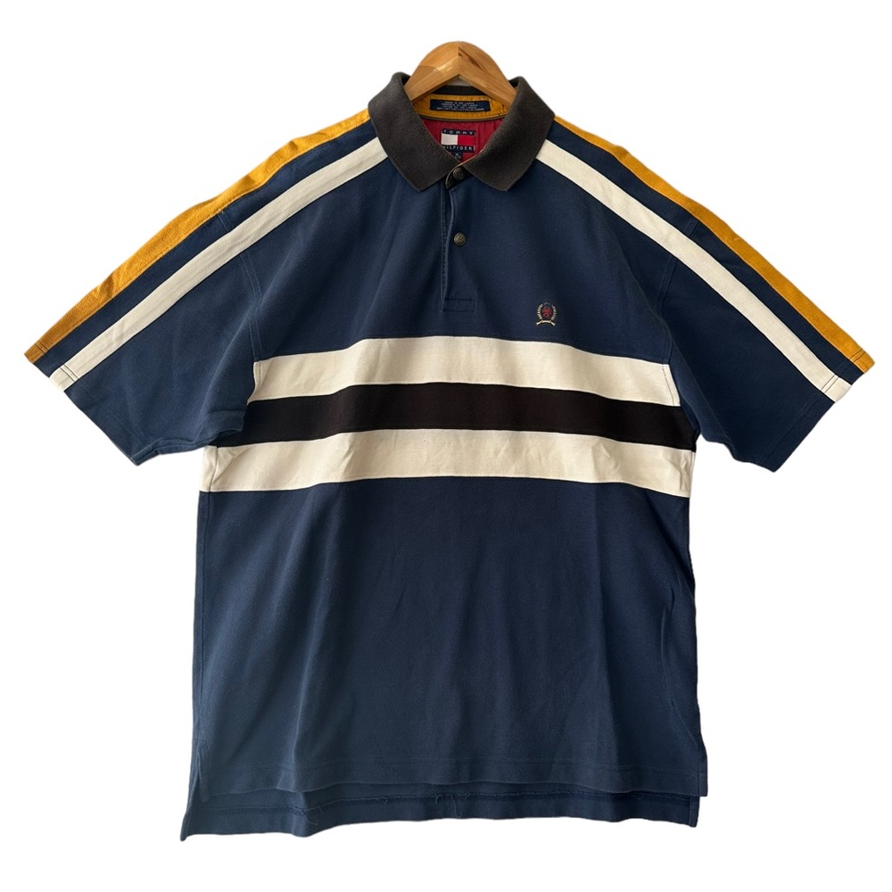 Vintage 90s Tommy Hilfiger Polo Green Striped Aop Rugby Size Extra Large